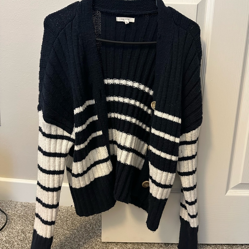 Navy and White Striped Women's Sweater